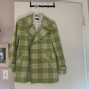 Green Plaid Double-Breasted Coat size 4